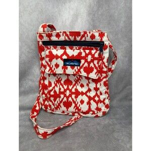 KAVU Keeper or Mini Keeper canvas crossbody bag in a red and white pattern